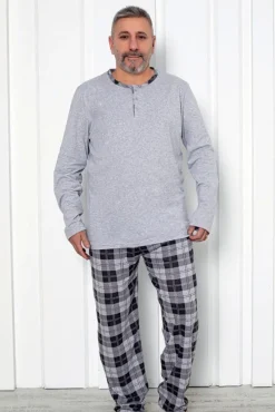 Plus Size|Piżamy^Royalfashion Bawełniana piżama męska w kratę PLUS SIZE gołębi szary