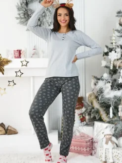 Piżamy^Royalfashion Bawełniana piżama damska w serduszka