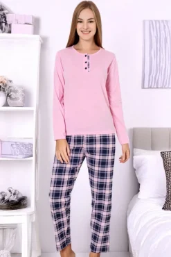 Piżamy^Royalfashion bawełniana piżama damska ze spodniami w kratkę fioletowy