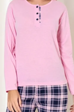 Piżamy^Royalfashion bawełniana piżama damska ze spodniami w kratkę fioletowy