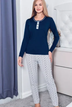 Piżamy^Royalfashion Bawełniana piżama damska ze spodniami w serduszka