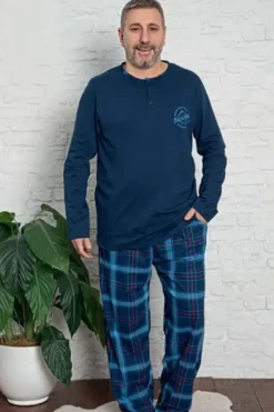 Plus Size|Piżamy^Royalfashion Bawełniana piżama męska w kratę PLUS SIZE Granatowy