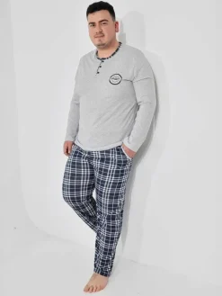 Plus Size|Piżamy^Royalfashion Bawełniana piżama męska PLUS SIZE Jasny szary