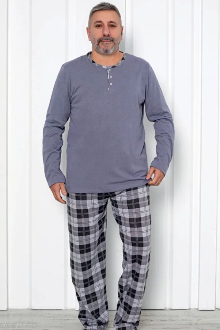 Plus Size|Piżamy^Royalfashion Bawełniana piżama męska w kratę PLUS SIZE Ciemnoszary