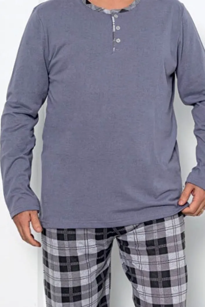 Plus Size|Piżamy^Royalfashion Bawełniana piżama męska w kratę PLUS SIZE Ciemnoszary