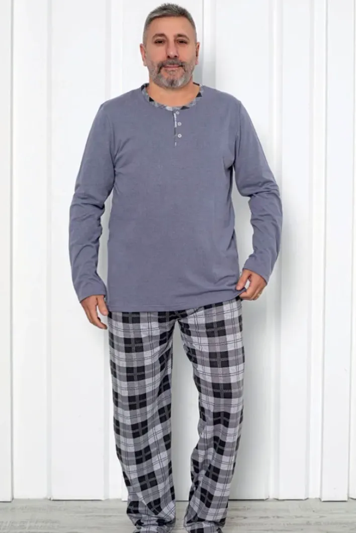 Plus Size|Piżamy^Royalfashion Bawełniana piżama męska w kratę PLUS SIZE Ciemnoszary