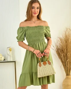 Sukienki Letnie|Sukienki Krótkie^Royalfashion Bawełniana sukienka damska mini a'la hiszpanka khaki