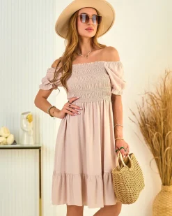 Sukienki Letnie|Sukienki Krótkie^Royalfashion Bawełniana sukienka damska mini a'la hiszpanka beżowy