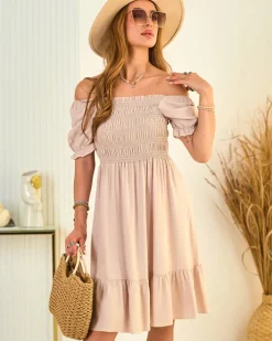 Sukienki Letnie|Sukienki Krótkie^Royalfashion Bawełniana sukienka damska mini a'la hiszpanka beżowy