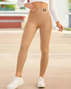 Legginsy / Tregginsy^Royalfashion Bawełniane damskie prążkowane legginsy jasny brązowy