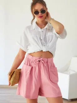 Szorty|Krótkie Spodenki^Royalfashion Bawełniane krótkie spodenki damskie różowy