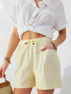 Szorty|Krótkie Spodenki^Royalfashion Bawełniane krótkie spodenki damskie Jasny beż