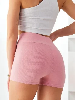 Krótkie Spodenki|Legginsy / Tregginsy^Royalfashion Bawełniane krótkie legginsy kolarki damskie prążkowane różowy