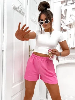 Szorty|Krótkie Spodenki^Royalfashion Bawełniane krótkie spodenki damskie różowy