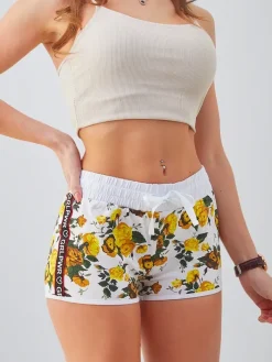 Szorty|Krótkie Spodenki^Royalfashion Bawełniane krótkie spodenki damskie w wiosenne kwiaty żółty