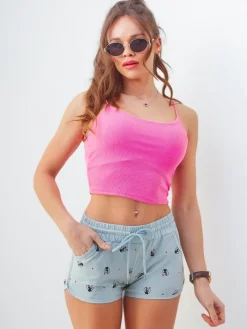 Szorty|Krótkie Spodenki^Royalfashion Bawełniane krótkie spodenki damskie z nadrukiem Cat Love Jasnoniebieski