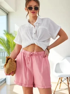 Szorty|Krótkie Spodenki^Royalfashion Bawełniane krótkie spodenki damskie różowy