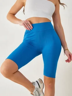 Spodenki 3/4|Krótkie Spodenki^Royalfashion Bawełniane legginsy kolarki damskie prążkowane ŻywyNiebieski