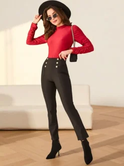 Spodnie Materiałowe|Legginsy / Tregginsy^Royalfashion Bawełniane spodnie typu tregginsy damskie z ozdobnymi guzikami