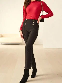 Spodnie Materiałowe|Legginsy / Tregginsy^Royalfashion Bawełniane spodnie typu tregginsy damskie z ozdobnymi guzikami