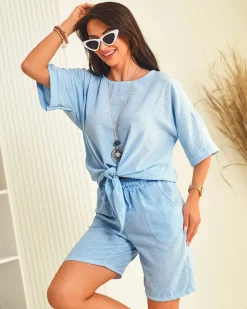 Komplety Damskie^Royalfashion Bawełniano- lniany damski komplet oversize Ecru