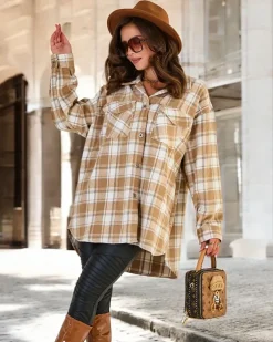 Kurtki / Marynarki / Płaszcze^Royalfashion Bawełniany damski płaszcz typu koszula Camel