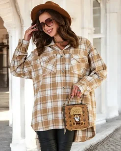 Kurtki / Marynarki / Płaszcze^Royalfashion Bawełniany damski płaszcz typu koszula Camel