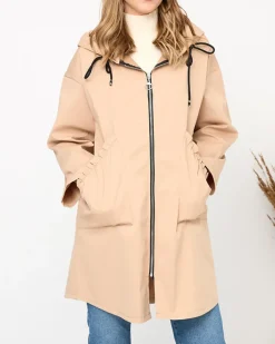 Kurtki / Marynarki / Płaszcze^Royalfashion Beżowa damska kurtka płaszcz z kapturem beżowy
