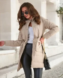 Kurtki / Marynarki / Płaszcze^Royalfashion Beżowa damska długa kurtka zimowa z syntetycznym ociepleniem beżowy