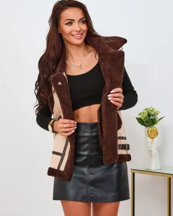 Kurtki / Marynarki / Płaszcze^Royalfashion Beżowa kamizelka damska z kożuszkiem brązowy