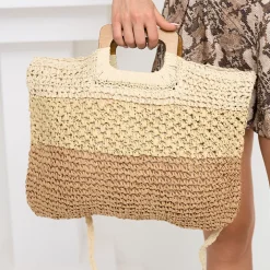 Wiklinowe I Słomiane^Royalfashion Beżowa słomiana duża torebka damska jasny brązowy