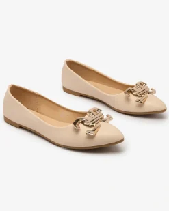 Baleriny Klasyczne^Royalfashion Beżowe baleriny damskie w szpic z ozdobą na nosku Figgda beżowy