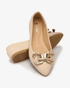 Baleriny Klasyczne^Royalfashion Beżowe baleriny damskie w szpic z ozdobą na nosku Figgda beżowy