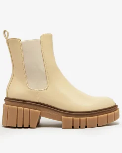 Botki Z Delikatnym Ociepleniem|Botki Na Płaskim Obcasie^Royalfashion Beżowe botki damskie na masywnej podeszwie Eferope beżowy