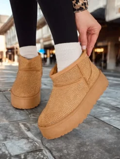 Śniegowce|Botki Z Grubym Ociepleniem^Royalfashion Beżowe buty a'la śniegowce damskie Corob