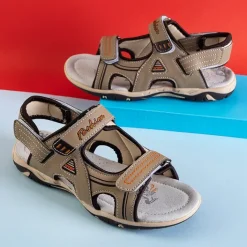 Chłopięce^Royalfashion Beżowe chłopięce sandały na rzepy Monekin beżowy