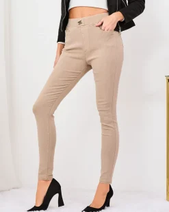 Legginsy / Tregginsy^Royalfashion Beżowe damskie spodnie typu tregginsy beżowy