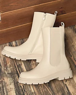 Botki Bez Ocieplenia|Botki Na Płaskim Obcasie^Royalfashion Beżowe damskie wysokie botki na płaskim obcasie Vedesa beżowy