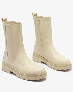 Botki Bez Ocieplenia|Botki Na Płaskim Obcasie^Royalfashion Beżowe damskie wysokie botki na płaskim obcasie Vedesa beżowy