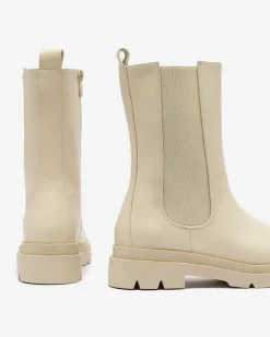 Botki Bez Ocieplenia|Botki Na Płaskim Obcasie^Royalfashion Beżowe damskie wysokie botki na płaskim obcasie Vedesa beżowy