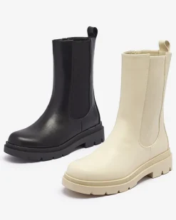 Botki Bez Ocieplenia|Botki Na Płaskim Obcasie^Royalfashion Beżowe damskie wysokie botki na płaskim obcasie Vedesa beżowy