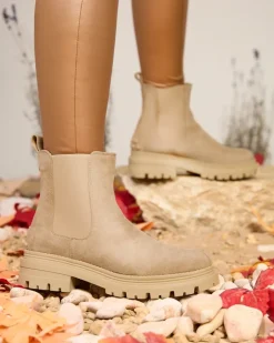 Botki Z Delikatnym Ociepleniem|Botki Na Płaskim Obcasie^Royalfashion Beżowe damskie ocieplane botki Comfy Walk beżowy