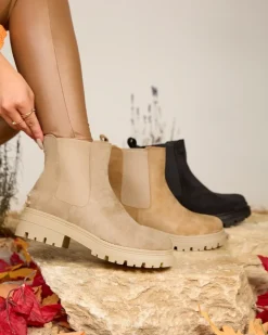 Botki Z Delikatnym Ociepleniem|Botki Na Płaskim Obcasie^Royalfashion Beżowe damskie ocieplane botki Comfy Walk beżowy