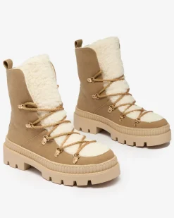 Trapery|Botki Sznurowane^Royalfashion Beżowe damskie ocieplane botki typu trapery z kożuszkiem Lery Walk beżowy