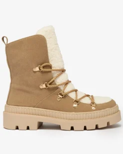 Trapery|Botki Sznurowane^Royalfashion Beżowe damskie ocieplane botki typu trapery z kożuszkiem Lery Walk beżowy