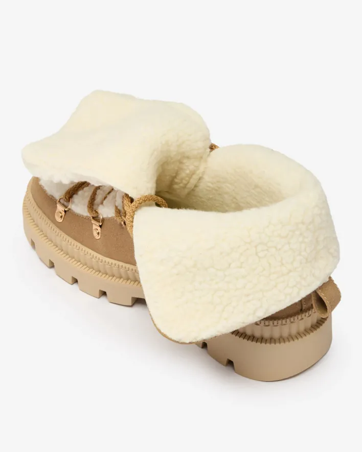 Trapery|Botki Sznurowane^Royalfashion Beżowe damskie ocieplane botki typu trapery z kożuszkiem Lery Walk beżowy