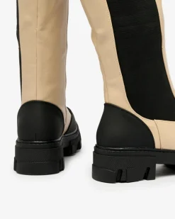 Kozaki Na Płaskim Obcasie|Kozaki Bez Ocieplenia^Royalfashion Beżowe damskie kozaki do połowy łydki Blyss beżowy