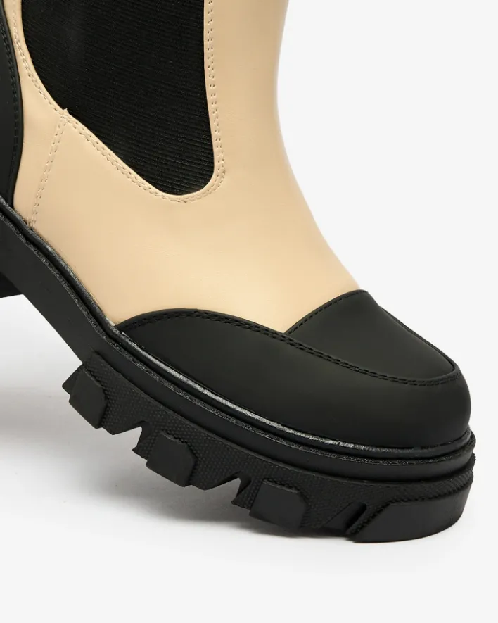 Kozaki Na Płaskim Obcasie|Kozaki Bez Ocieplenia^Royalfashion Beżowe damskie kozaki do połowy łydki Blyss beżowy