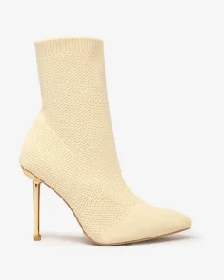 Szpilki|Botki Bez Ocieplenia^Royalfashion Beżowe damskie tkaninowe botki Mofissi beżowy