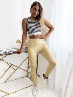 Legginsy / Tregginsy^Royalfashion Beżowe damskie legginsy z włókna bambusowego beżowy